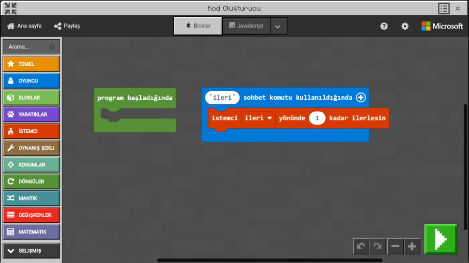 Minecraft Education MakeCode İstemci Programlama