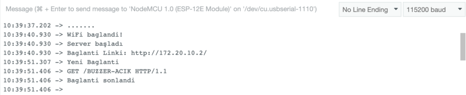 NodeMCU Devre Kodunun Seri Monitör Ekranından Takibi