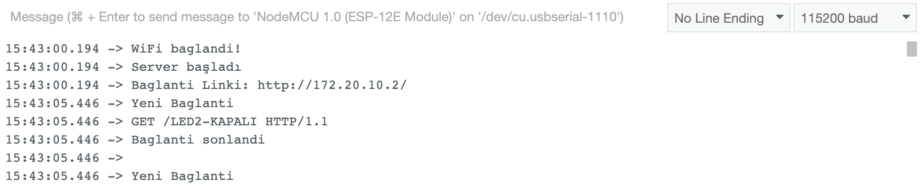 NodeMCU Devre Kodunun Seri Monitör Ekranından Takibi